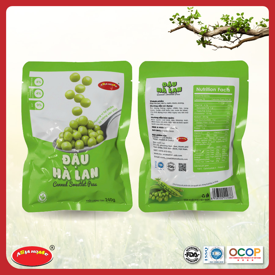 Đậu Hà Lan nguyên hạt ăn ngay hoặc chế biến ASIA HOME FOODS Giữ trọn vị tươi ngon từ tự nhiên