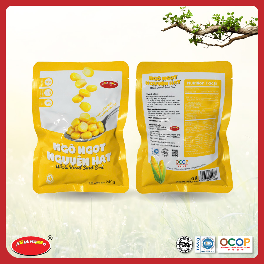 Ngô ngọt nguyên hạt ăn ngay hoặc chế biến ASIA HOME FOODS Giữ trọn vị tươi ngon từ tự nhiên
