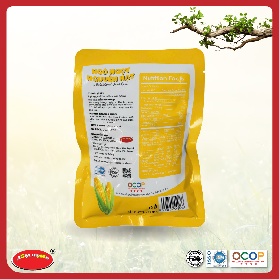 Ngô ngọt nguyên hạt ăn ngay hoặc chế biến ASIA HOME FOODS Giữ trọn vị tươi ngon từ tự nhiên