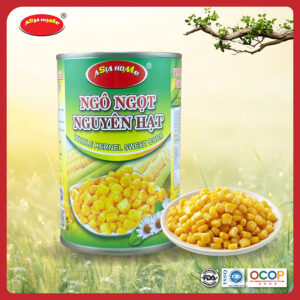 Ngô ngọt nguyên hạt lon 450g ASIA HOME tiện lợi, giữ trọn vị ngọt tự nhiên, hạt giòn đẹp, dùng ăn liền hoặc chế biến nhanh cho bữa ăn hiện đại và healthy.