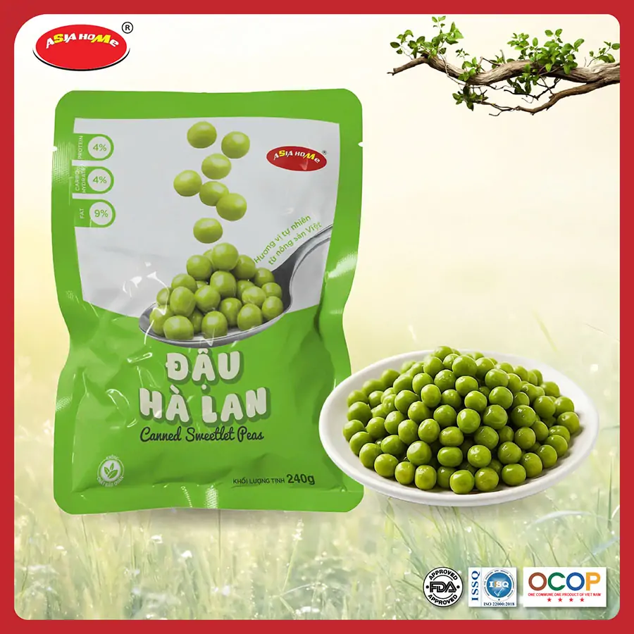 Thùng 24 gói đậu hà lan ASIA HOME tiện lợi, đậu nguyên hạt giữ vị ngọt tự nhiên, dễ dùng trực tiếp hoặc chế biến nhanh nhiều món ăn, phù hợp cho bữa ăn healthy hằng ngày của gia đình