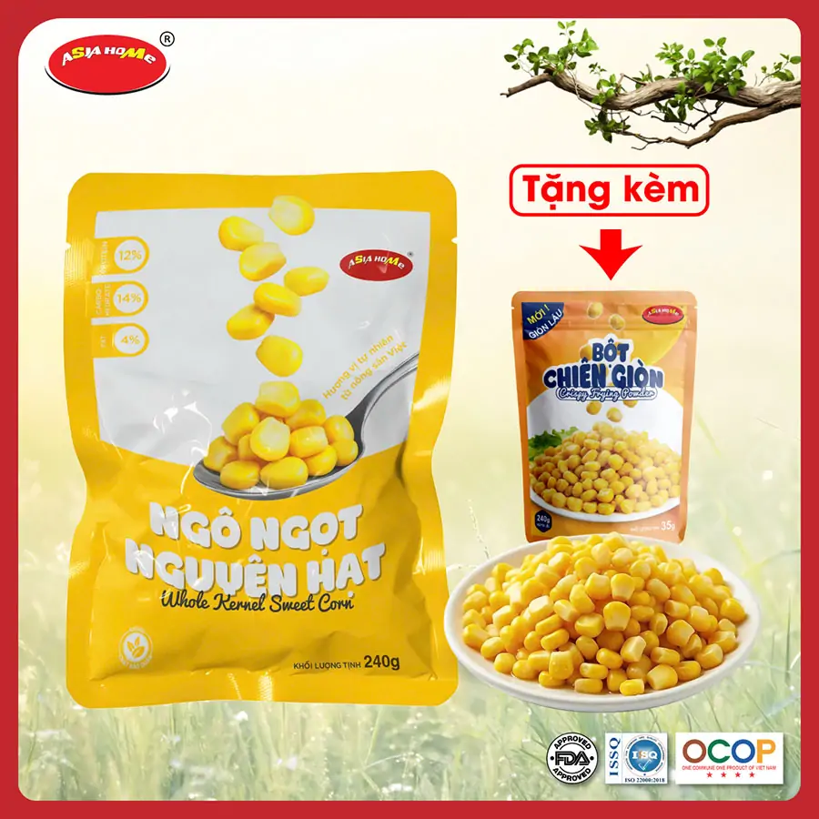Thùng 24 gói ngô ngọt ASIA HOME tiện lợi, ngô nguyên hạt giữ trọn vị ngọt tự nhiên, dễ dùng trực tiếp hoặc chế biến nhanh, phù hợp cho bữa ăn healthy mỗi ngày