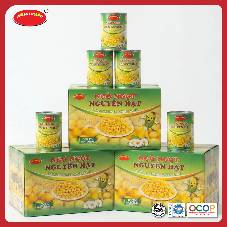 Thùng 24 lon ngô ngọt nguyên hạt ASIA HOME 450g, hạt ngô ngọt tự nhiên, tiện lợi dùng liền hoặc chế biến, phù hợp gia đình và bếp ăn kinh doanh.