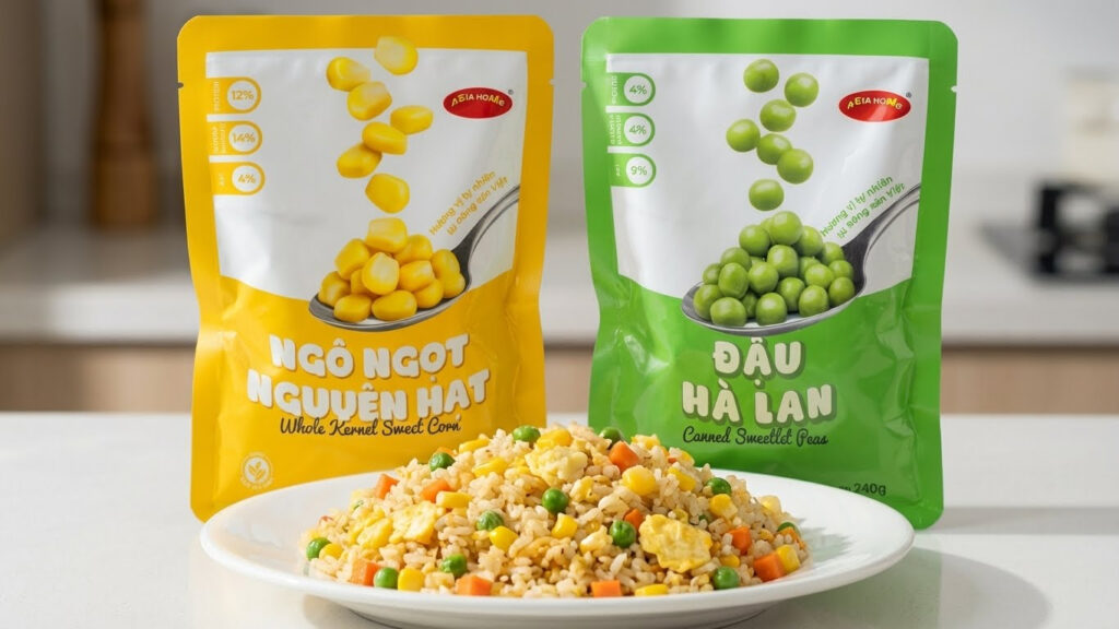 Cơm chiên ngô ngọt thơm ngon, béo mặn tự nhiên cùng túi Ngô ngọt nguyên hạt ASIA HOME. Công thức đơn giản, healthy, dễ thực hiện tại nhà.